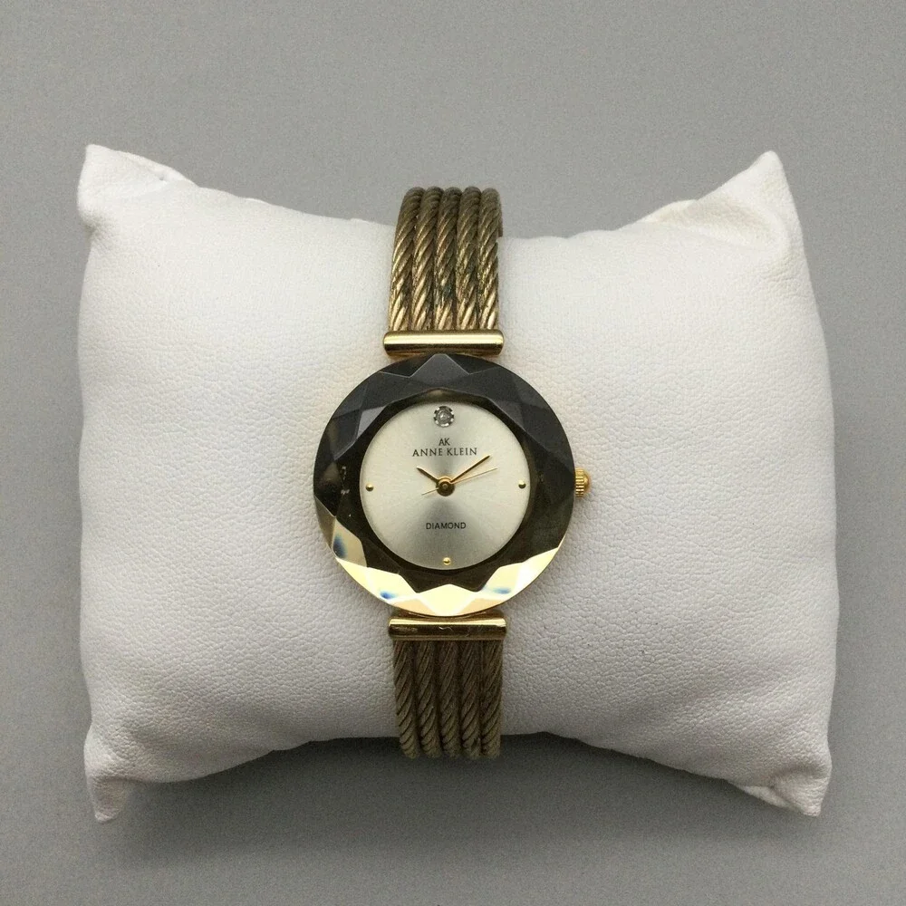 Anne Klein Womens Watch 26mm Diamond Faceted Gold Cable Band New Battery 6.75